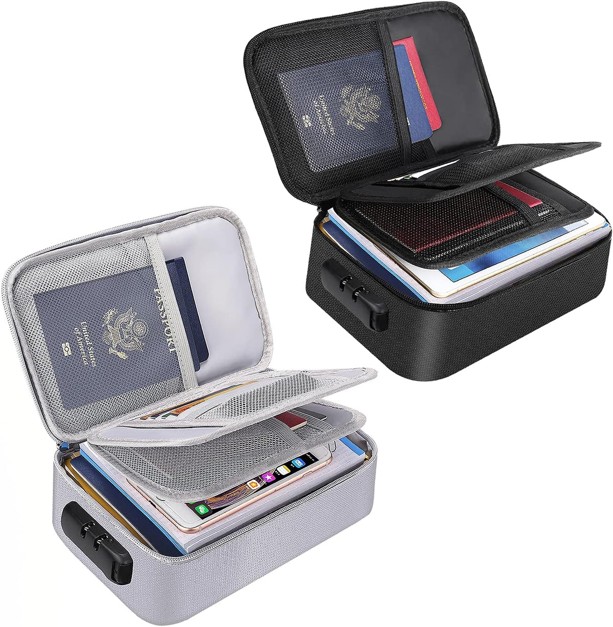 ENGPOW Small Fireproof Storage Organizer Case with Lock, 9”x 5.3”x 3.7”