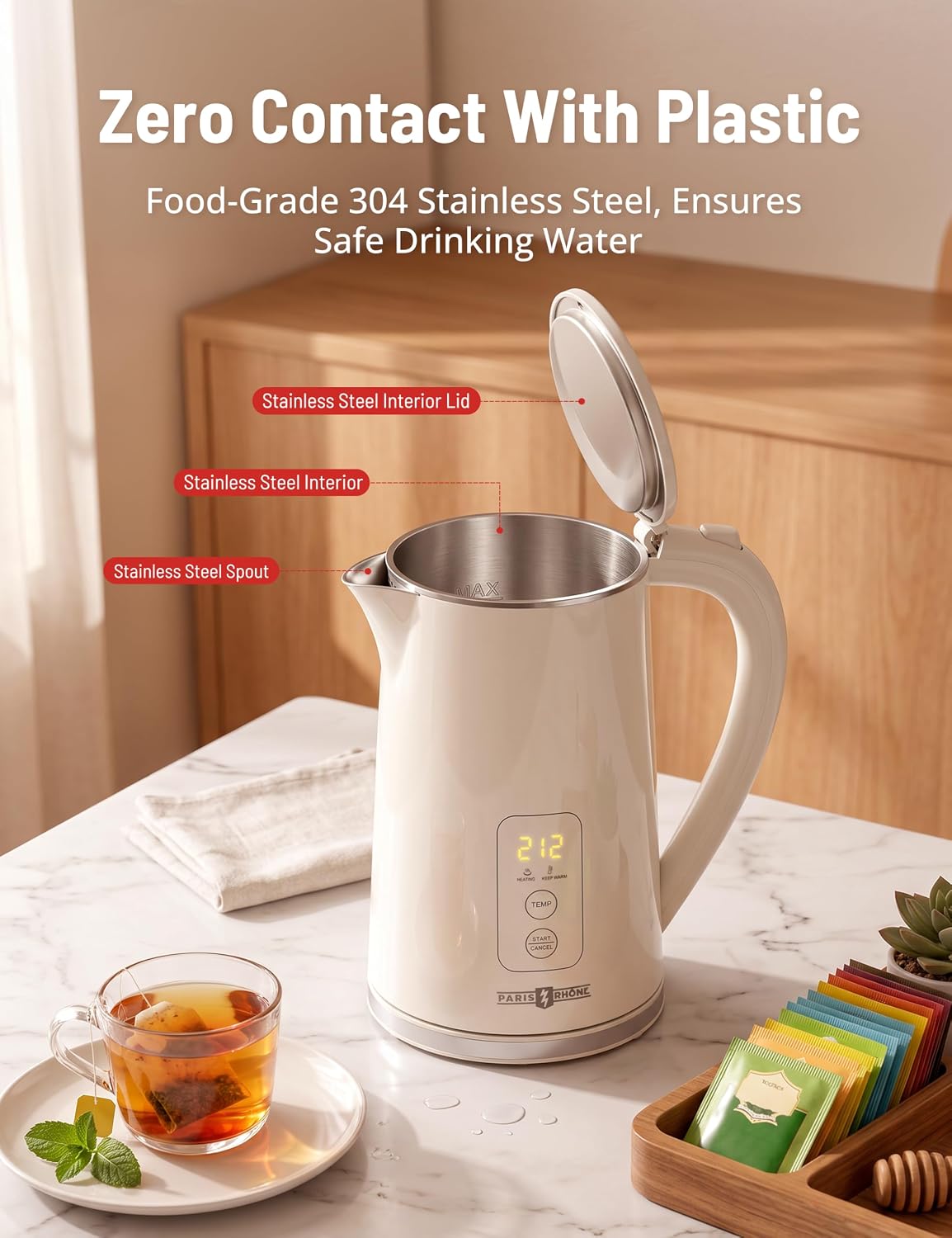 Electric Kettle Temperature Control, 1.7L Extra Large Electric Tea Kettle, 4H Keep Warm Hot Water Kettle with 6 Presets, LED Screen Electric Kettles for Family Meal Party Office Break Room