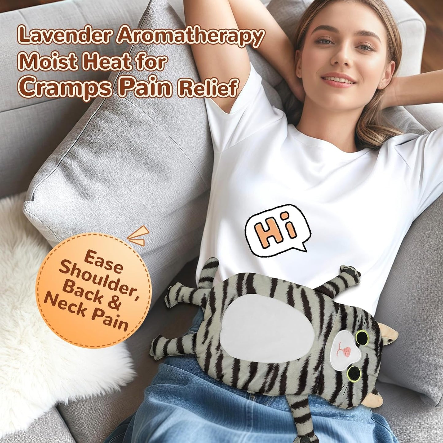 Microwave Heating Pad for Pain Relief, 17" x 9" Microwavable Heating Pads for Cramps, Back Pain, Neck Shoulder, Muscles, Knee, Joints, Natural Heat Pack Moist Heat, Black Cat