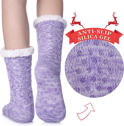 SDBING Women's Winter Super Soft Warm Cozy Fleece Lined Fuzzy Slipper Socks with Grippers