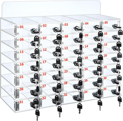 Threan 12 Slot Cell Phone Storage Box, Acrylic Clear Cell Phone Storage Cabinet Wall Mounted with Door, Locks and Keys for Office School Factory