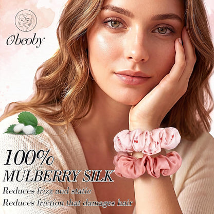 4 Pack 100% Mulberry Silk Scrunchies for Hair Sleep, No Damag Frizz Control Stylish Silk Hair Scrunchies Small Gifts for Women