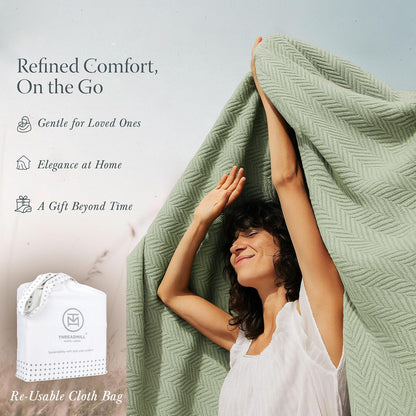 Threadmill Travel Blanket Cotton Viscose from Bamboo - Airplane Premium Soft Flight Grey Throw Blanket in Cloth Bag (Grey Color) Compact & Portable Blanket for Travel, Car, Picnic & Camping
