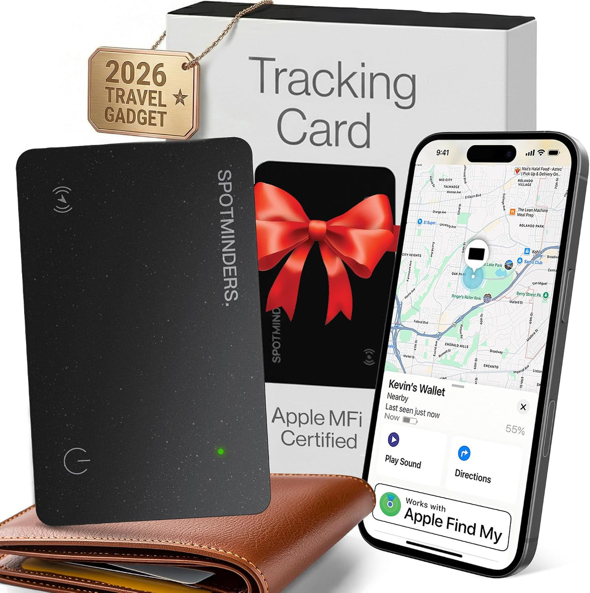 SPOTMINDERS Apple MFi Certified Wallet Tracker PRO Works with Apple Find My IP68 Rechargeable Tracking Card for Wallet Luggage Passport 0.07in Slim Credit Card Design Item Finder