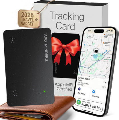 SPOTMINDERS Apple MFi Certified Wallet Tracker PRO Works with Apple Find My IP68 Rechargeable Tracking Card for Wallet Luggage Passport 0.07in Slim Credit Card Design Item Finder