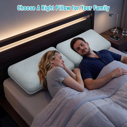 CushyOasis Memory Foam Pillows for Side, Back and Stomach Sleepers, Set of 2, Bed Pillow with Washable Cover and Breathable Mesh, Bed Pillow for Sleeping (Blue，Standard Size)