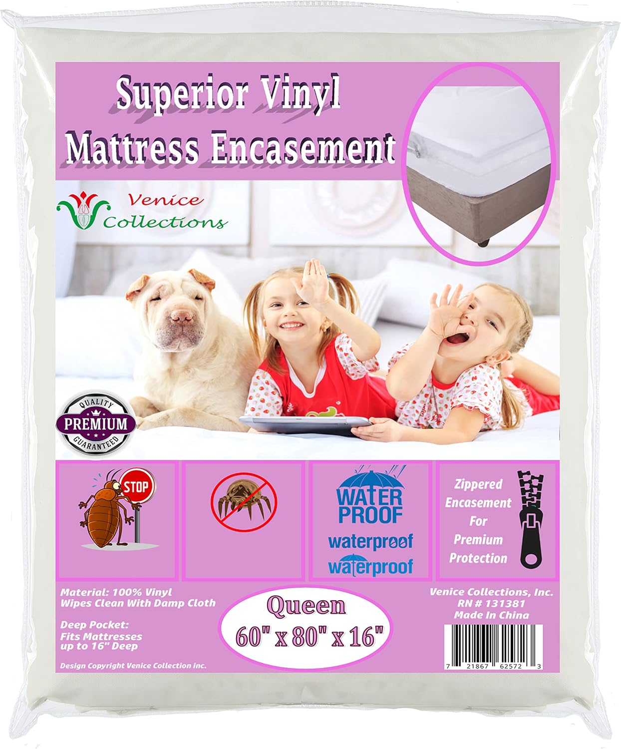 Superior Extra Heavy 8 Gauge Vinyl Mattress Protector Zippered Encasement Cover 100% Waterproof Twin White