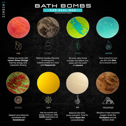 Bath Bombs for Men - Gift Set of 18 Square Shaped Handmade Natural Bath Bombs of 2.5 oz w/Essential Oils, Unique Manly Scents, for Boyfriend, Husband, Father - 18 Pack Square