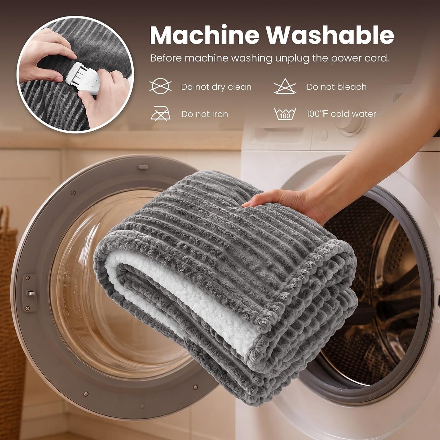 Homemate Heated Blanket Electric Throw - 50"x60" Heating Blanket Throw 1/2/4/6/8 Hours Auto-Off 10 Heat Levels Over-Heat Protection Soft Flannel Sherpa Heater ETL Certification