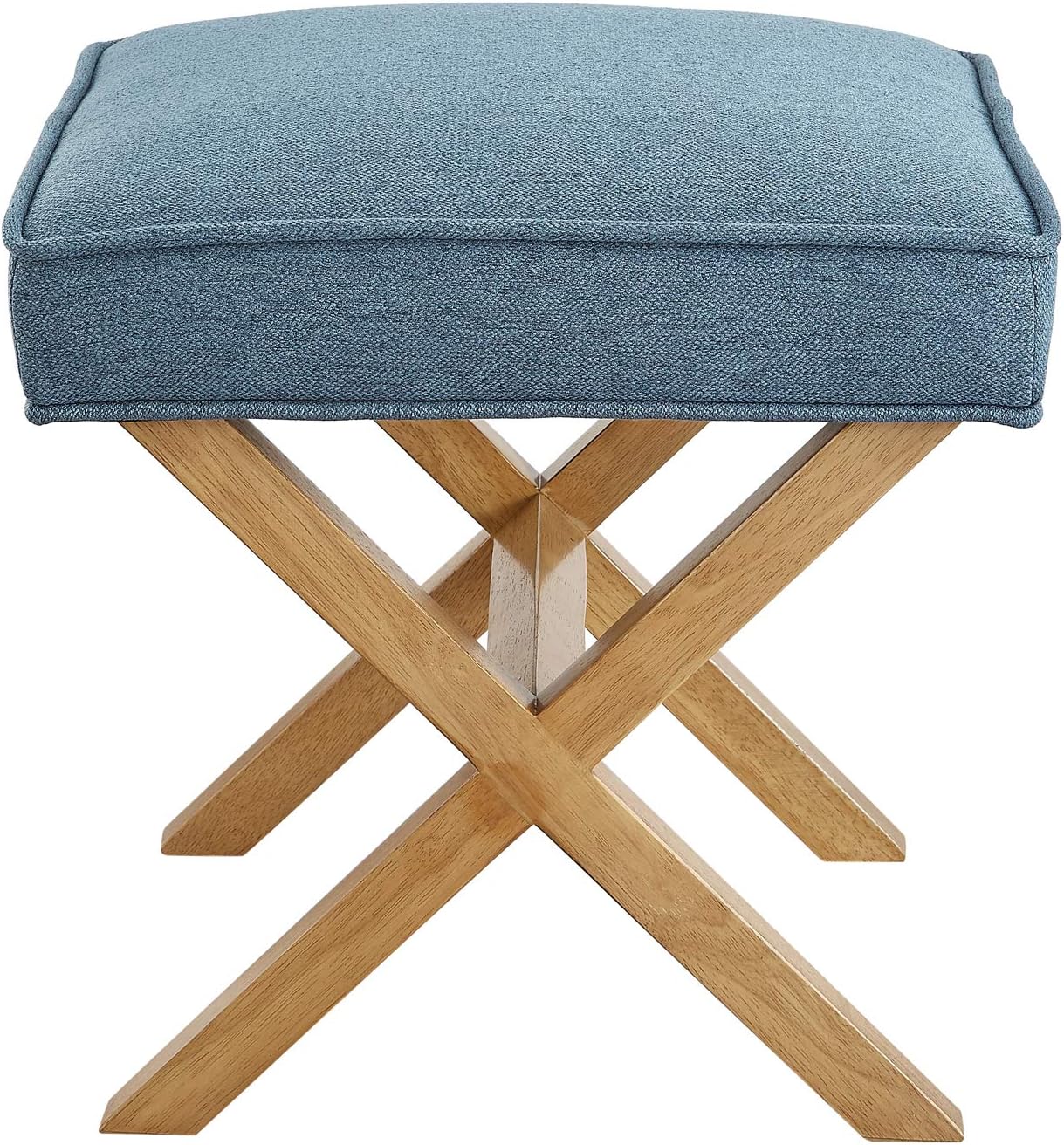 Amazon Basics Small Ottoman Foot Rest, Mid-Century Modern X Square Polyester Foot Stool, Linen, Ivory White, 18" D x 19.8" W x 18.3" H