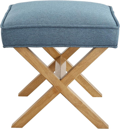Amazon Basics Small Ottoman Foot Rest, Mid-Century Modern X Square Polyester Foot Stool, Linen, Ivory White, 18" D x 19.8" W x 18.3" H