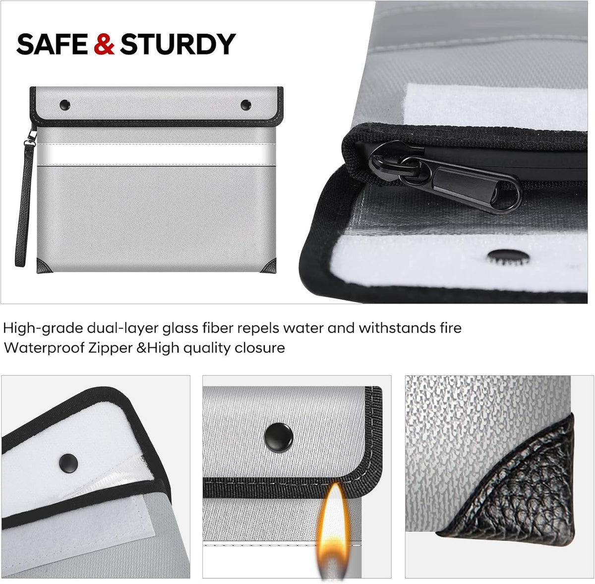 Fireproof Bag Dual Reflective Strips, Waterproof Zipper, 5200°F Heat