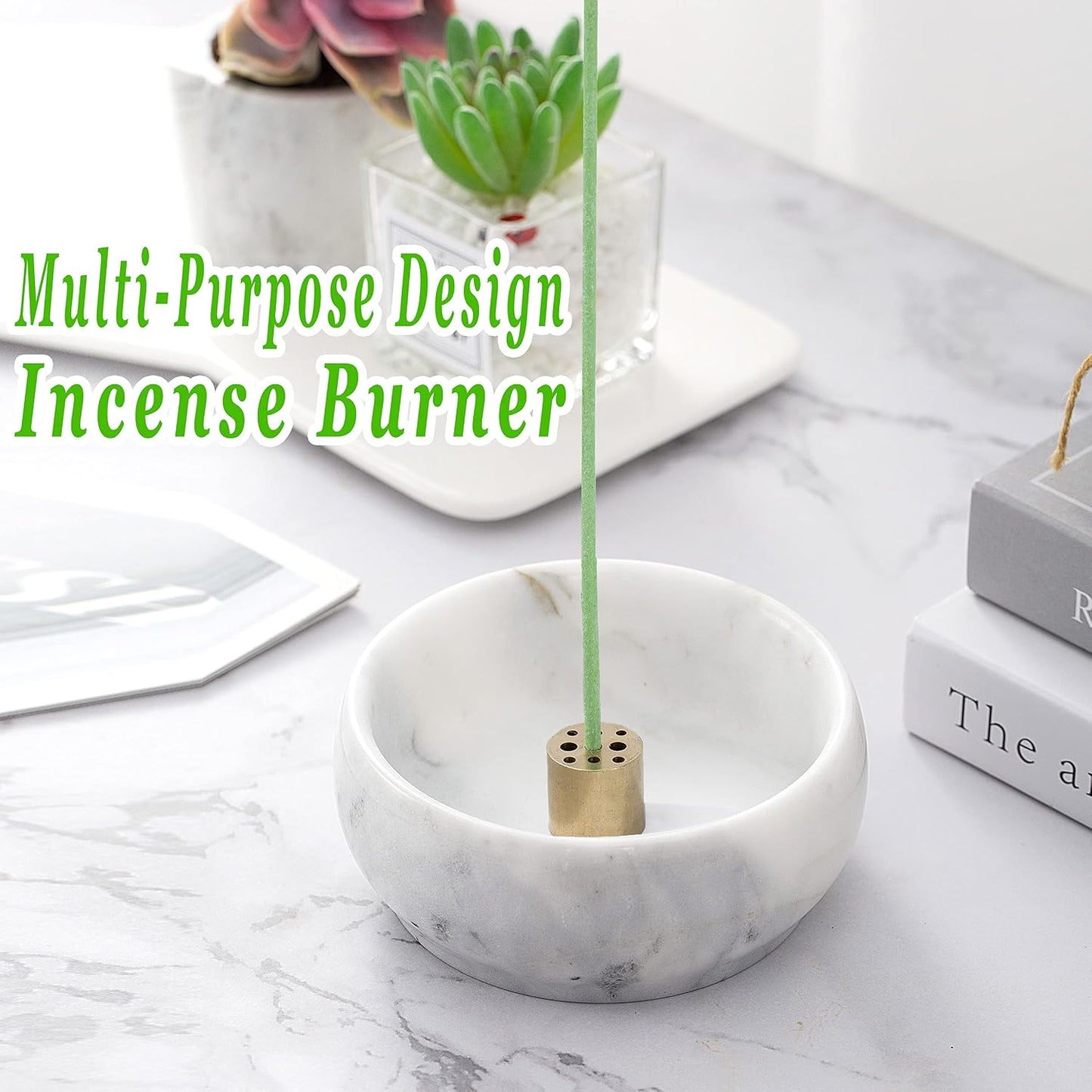 Incense Holder, Natural Marble Incense Holder for Sticks with 9 Incense Holes, Handmade Incense Stick Burner Ideal for Smudging, Decoration