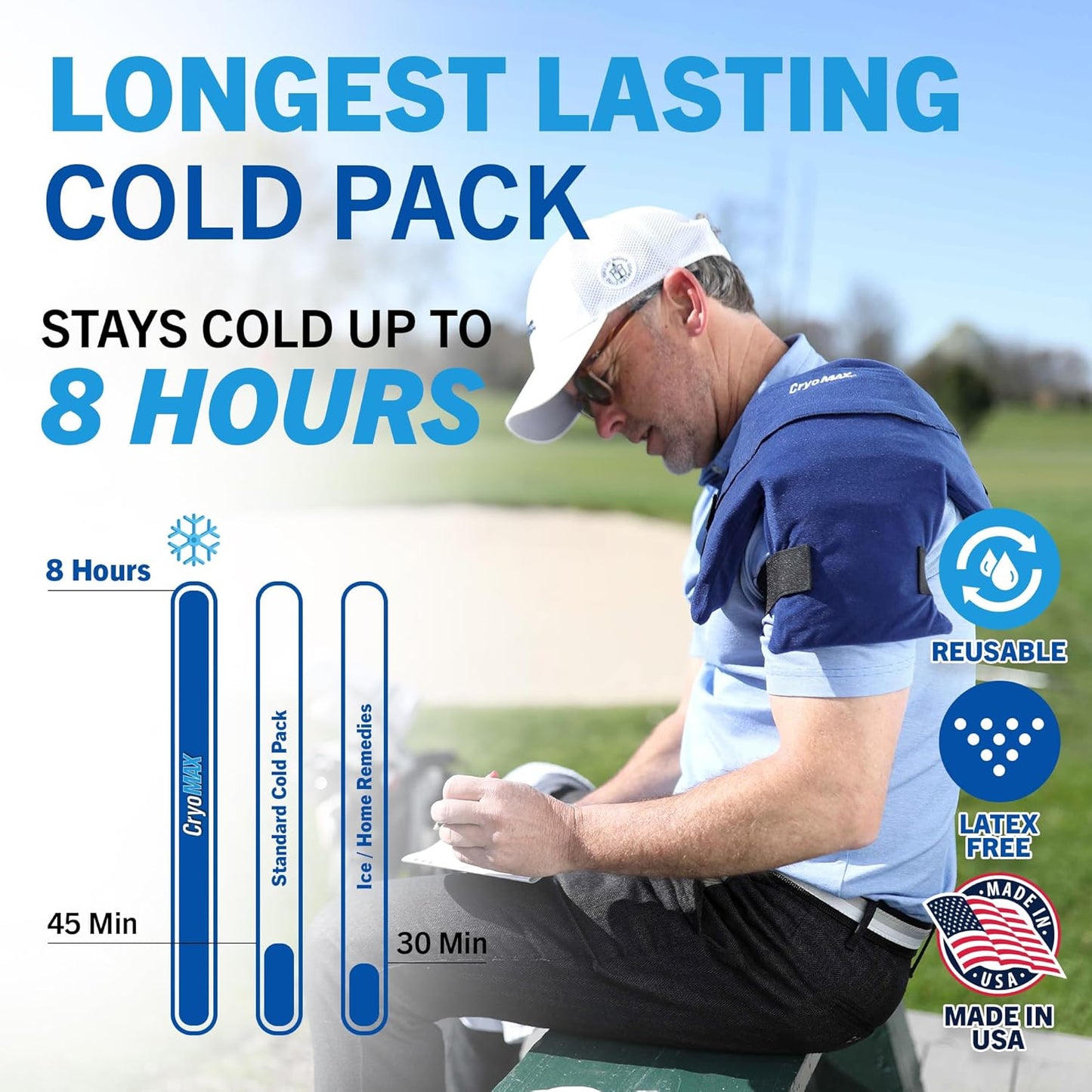 Cryo-Max Cold Pack, 8 Hour Reusable Cold Therapy Ice Pack for Elbows, Knees, Neck + More, Medium, 6" x 12" (1 Count)