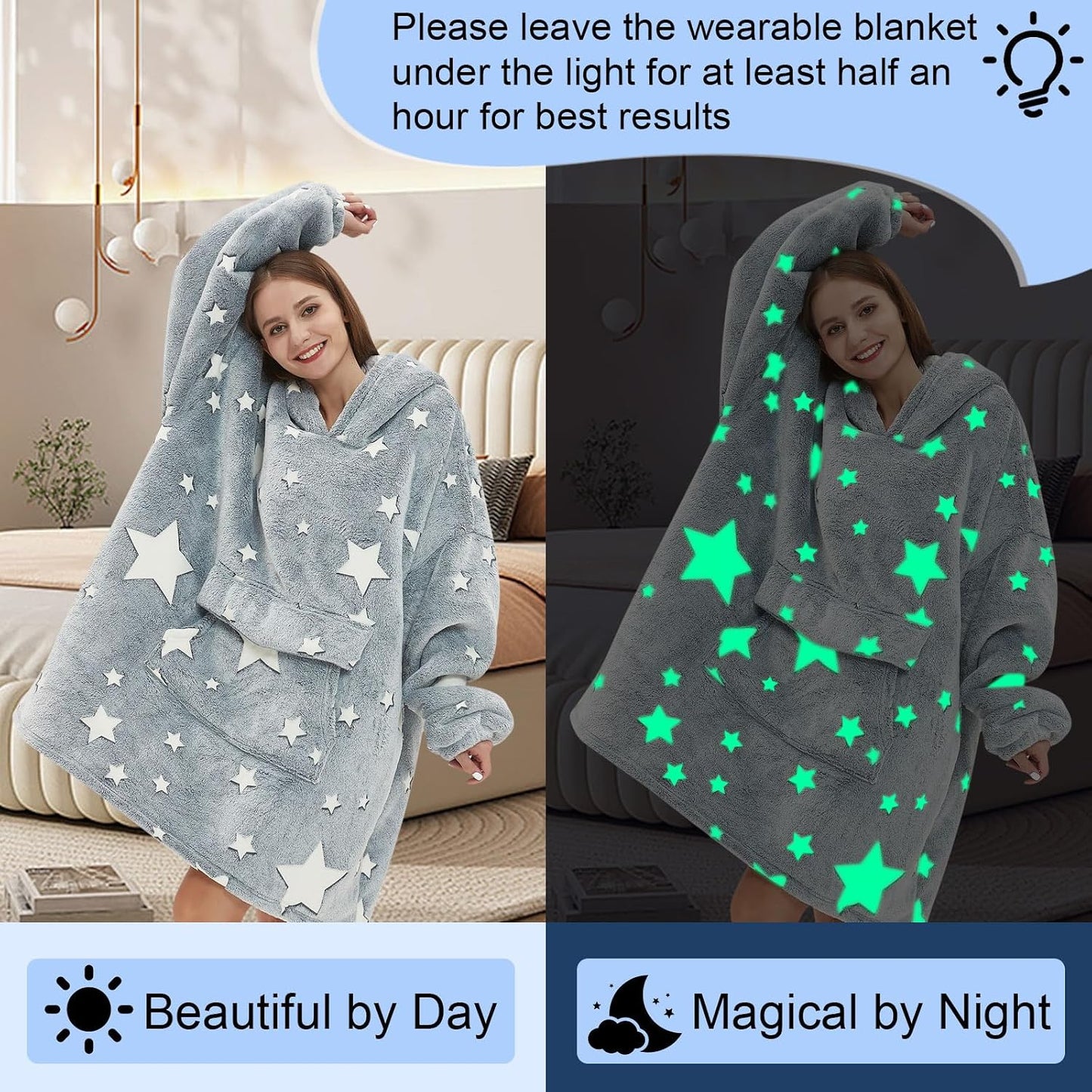 Fiosnow Sun and Moon Blanket Hoodies for Women and Men Adult Oversize Wearable Blanket Hoodies for Soft and Warm