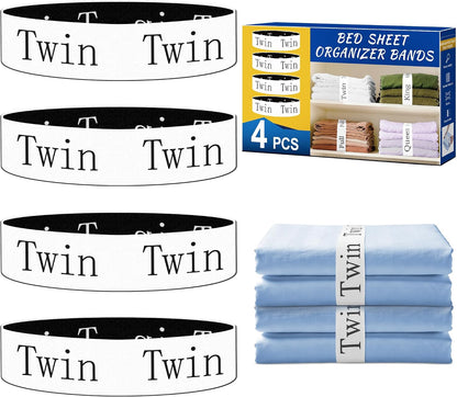 20 Pack Elastic Bed Sheet Organizer Bands with Size Labels，Elastic Bedding Band Labels for Organizing Bed Sheets with Assorted Sizes