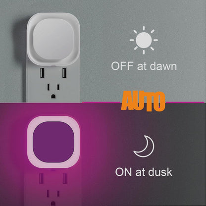 YUNLEX 2 Pack Amber Night Light, Dusk to Dawn Sensor, Warm Glare-Free Reflected Glow, 3-Level Dimmer, Auto On/Off, Plug-in LED Nightlight for Bedroom, Kids, Bathroom, Sleep, Baby Nursery, Toddler