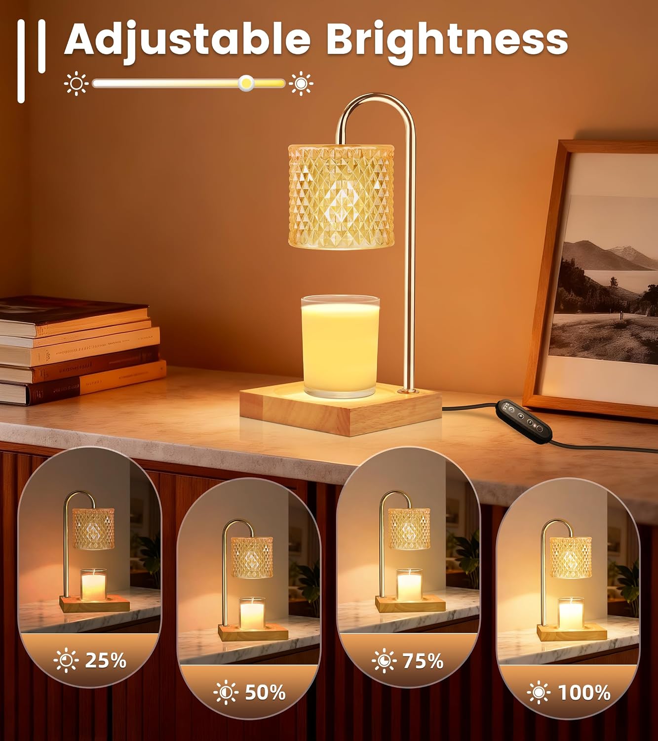 TigQiang Candle Warmer Lamp with Timer Dimmer, Birthday Gifts for Women Mom, House Warming Gifts, Elegant New Home Decor, Wax Warmer for Jar Candles, Heater Lamp for Scented Wax, Amber Glass