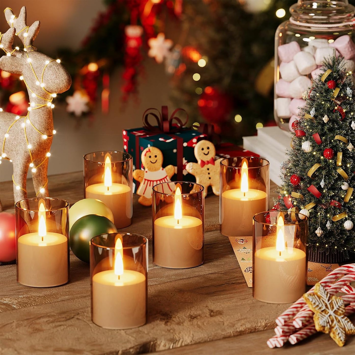 VIODAIM 12Pack Flickering Flameless LED Candles with Timer, Battery Powered - Small Pillar & Votive, Clear (2"X3")