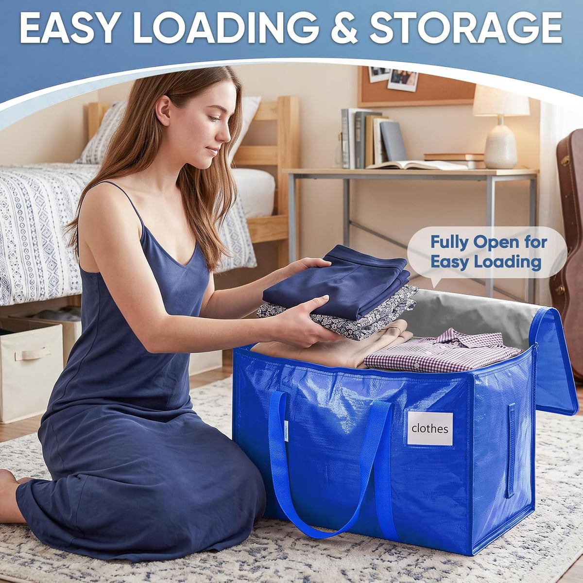 TICONN Extra Large Moving Bags Heavy Duty with Zippers & Carrying Handles, Durable Storage Bags Moving Boxes for Closet Organizers and Storage (Blue)