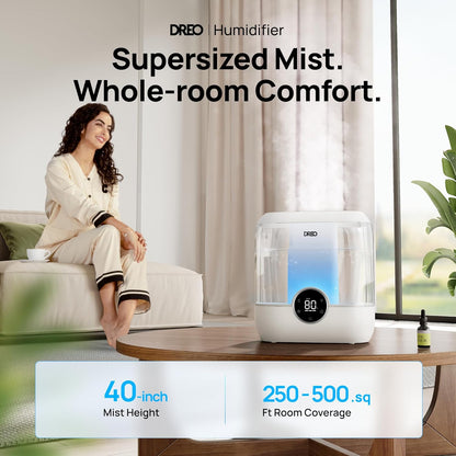 DREO 6L Humidifiers for Bedroom, 60H Runtime, 28 dB Quiet, HM524 | Precise Humidity Control, Easy to Refill & Clean, Nightlight, Cool Mist Humidifiers for Large Rooms, Baby Nurseries & Plants