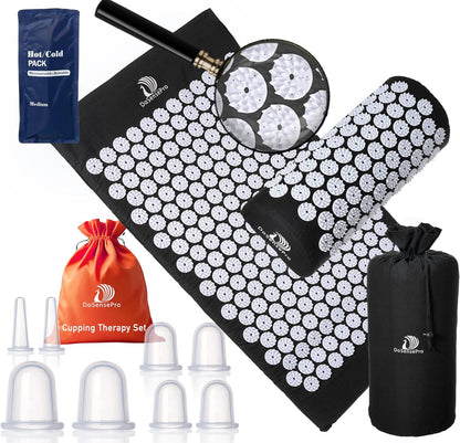Wellness Bundle: Acupressure Mat & Pillow Set with Hot/Cold Gel Pack + Silicone Cupping Therapy Set for Face and Body - Natural Pain Relief & Relaxation Kit