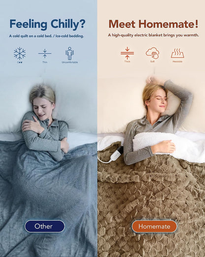 Homemate Electric Heated Blanket Twin - 62"x84" Heating Bed Blankets Throw with 10 Heating Levels 8 Hours Auto Off Fast Heating Over-Heated Protection Ultra Soft Warm Flannel ETL Certified Grey - Colors B