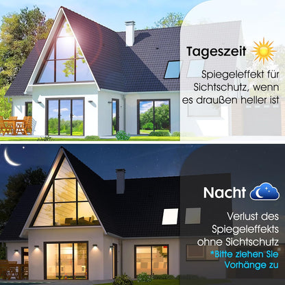 rabbitgoo Window Privacy Film One Way Window Tint for Home, Removable Reflective Heat Sun Blocking Anti UV Glass Door Covering, Mirror Tinting Film House Office, 17.5 Inch X 6.5 Feet, Black Silver