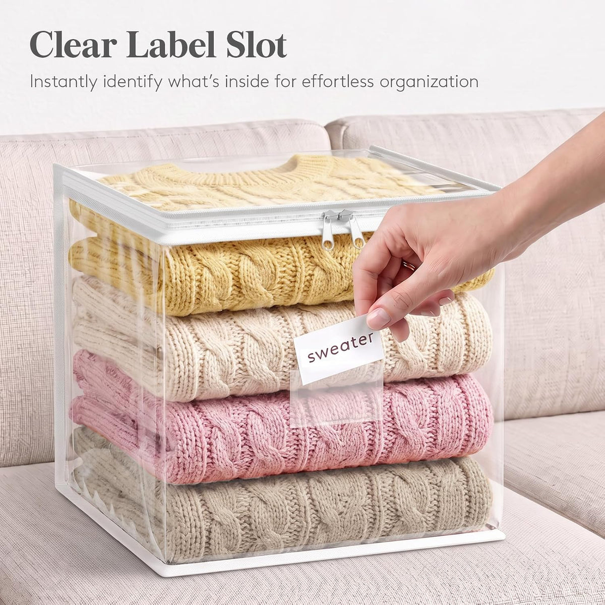 Lifewit Clear Zippered Storage Bags, Plastic Sweater Storage Bags Clothing Organizer for Blankets Linen Sweater Bed Sheet Quilt Clothes (15.7 x 13.8 x 3.9 Inch)