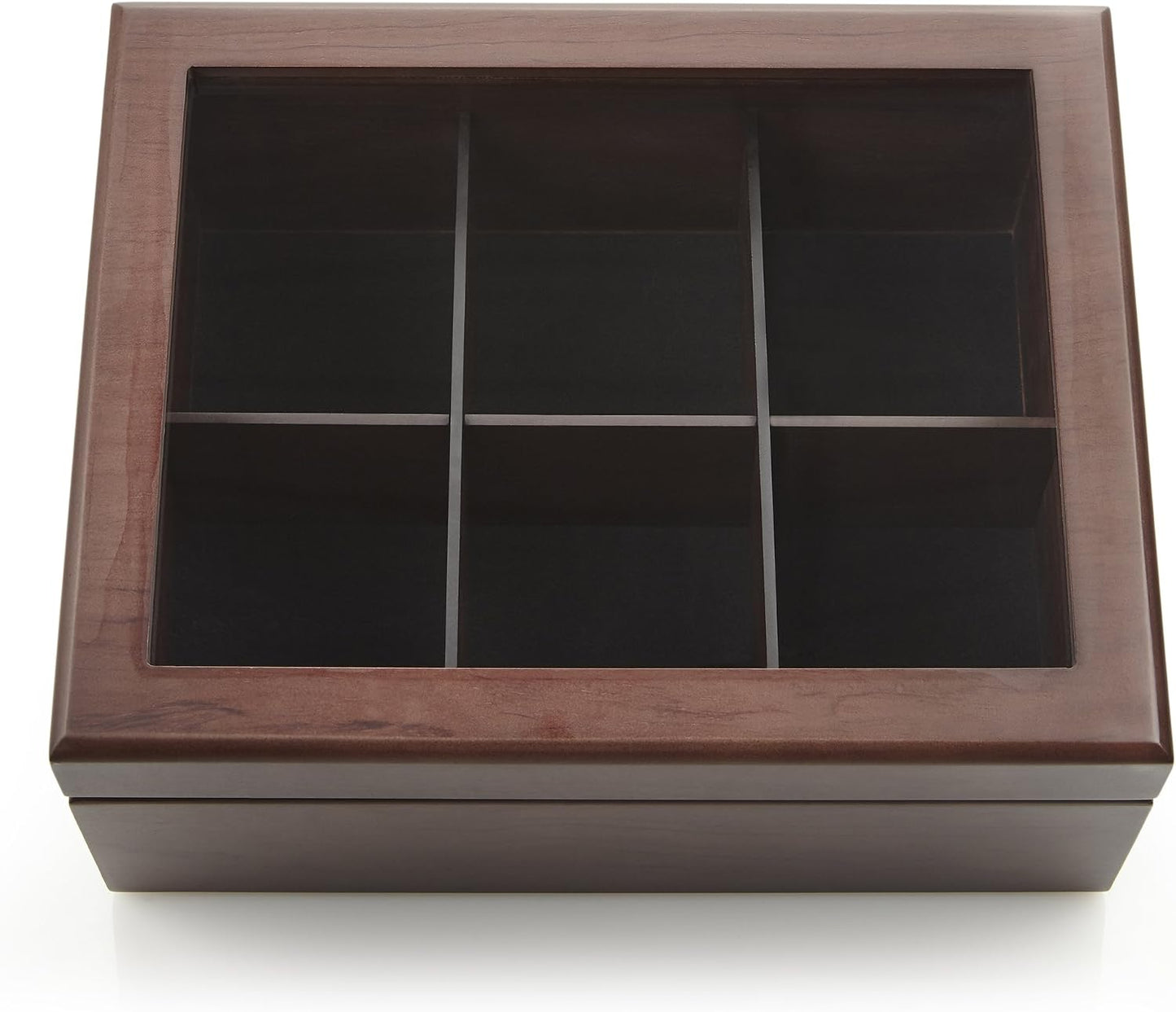 Tea Box - Luxury Wooden Tea Bag Organizer from The Apace Premier Collection - 8 Compartment Tea Storage Chest Container - Elegantly Handmade w/Scratch Resistant Window