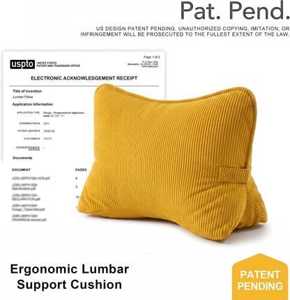 Pat. Pend. Corduroy Lumbar Support Back Pillow for Watching TV, Reading & Gaming, Ergonomic Triangle Support Cushion for Sofa, Armchair & Bed Sitting, Removable Washable Cover, Beige Gray