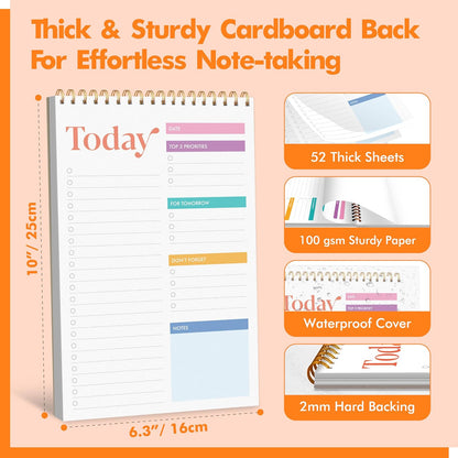 2 To Do List Notepads, Daily Planner Notebook with Tear-off Design, Undated Writing Organizer for Daily Tasks and Goal, Coiled Task Track Checklist Productivity Pad for Office, Classroom, Home, School