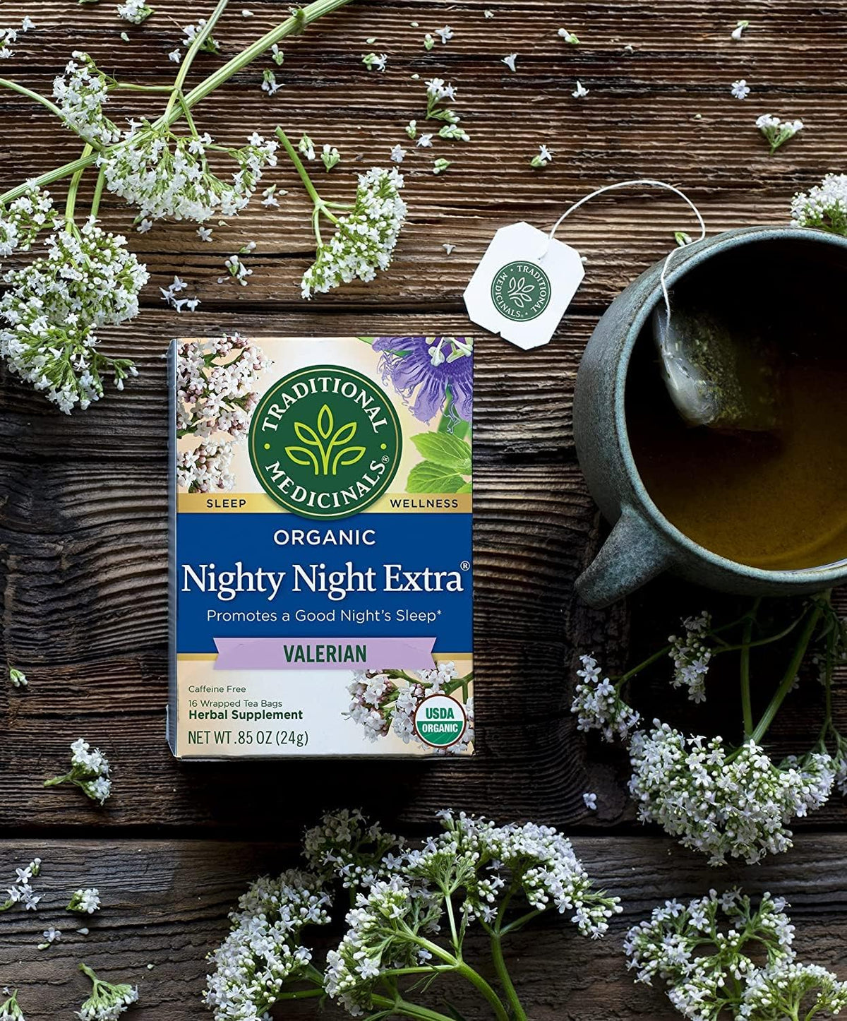 Traditional Medicinals Nighty Night Valerian Organic Tea, 16 Count, Pack of 2