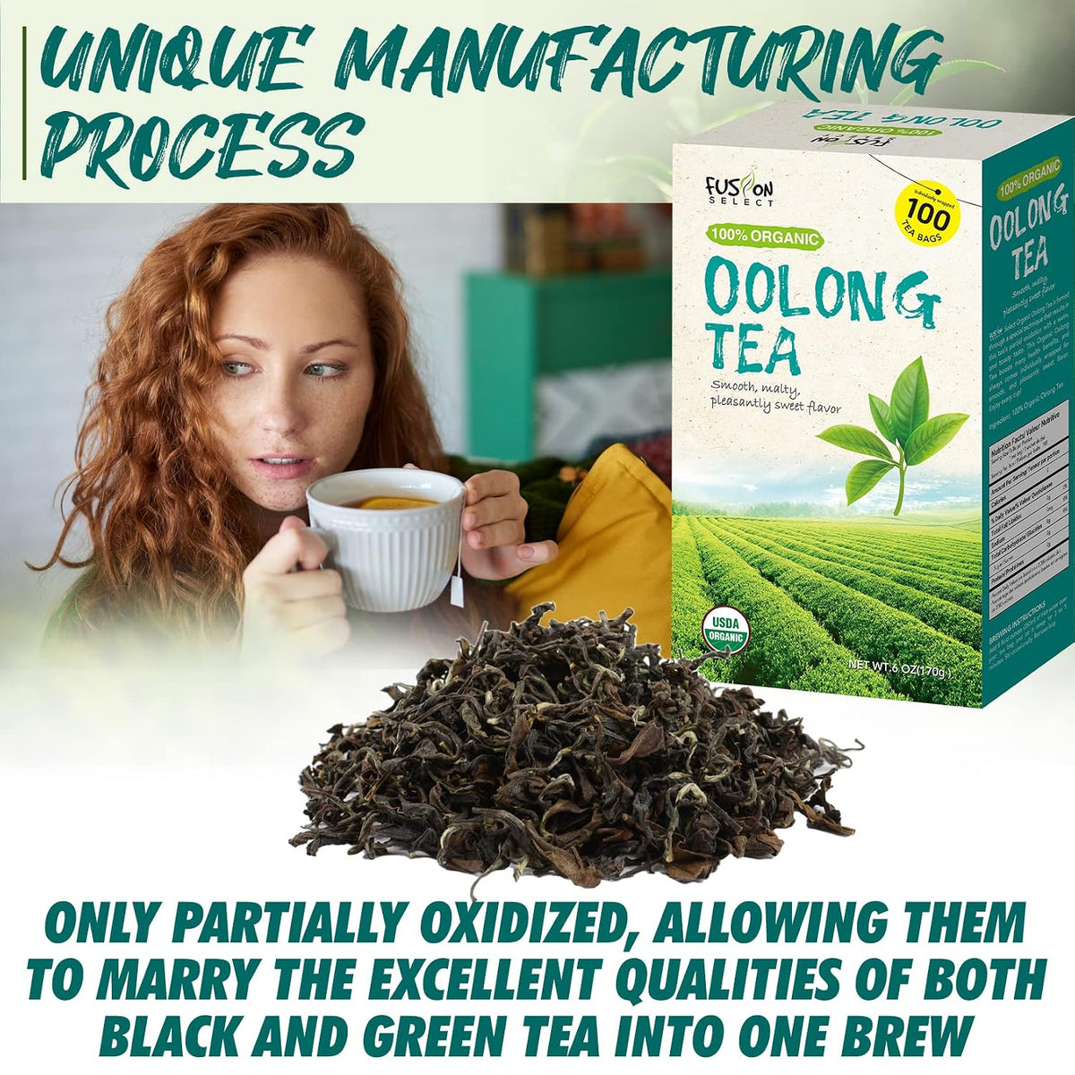 Fusion Select Organic Oolong Tea Bags, 100 Count Individually Wrapped