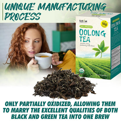 Fusion Select 200 Counts Organic Oolong Tea - Smooth, Mildly Sweet Flavor - Relaxing & Calming Fresh Herbal Drink - Instant Blend, Just Steep In Hot Water - Individually Packaged Tea Bags