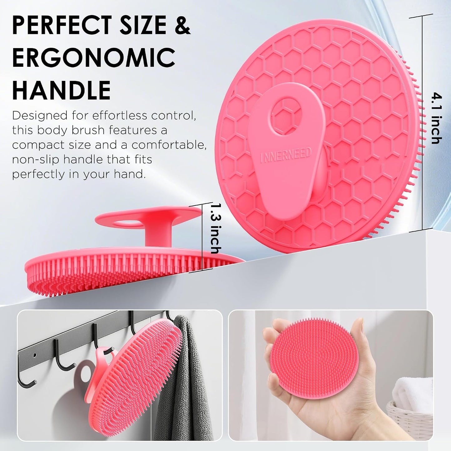 INNERNEED Food-Grade Soft Silicone Body Scrubber Shower Brush Handheld Cleansing Skin Brush, Gentle Exfoliating and Lather Well (Dark Green)