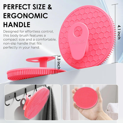 INNERNEED Food-Grade Soft Silicone Body Scrubber Shower Brush Handheld Cleansing Skin Brush, Gentle Exfoliating and Lather Well (Dark Green)