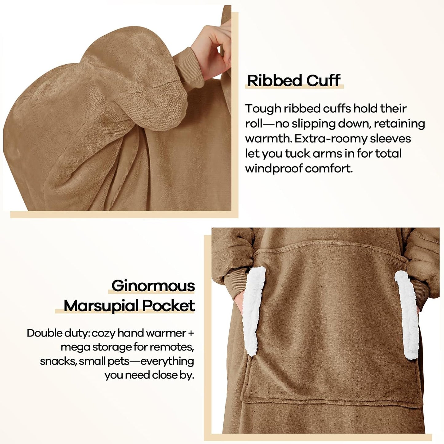 yescool Wearable Blanket Hoodie, Flannel Sherpa Fleece Blanket Sweatshirt for Adults Women Men,One Size Fits All - Colors A
