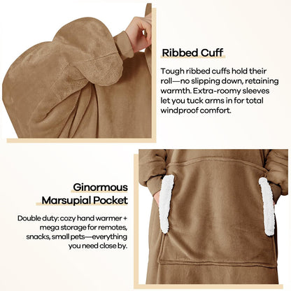 yescool Wearable Blanket Hoodie, Flannel Sherpa Fleece Blanket Sweatshirt for Adults Women Men,One Size Fits All - Colors A