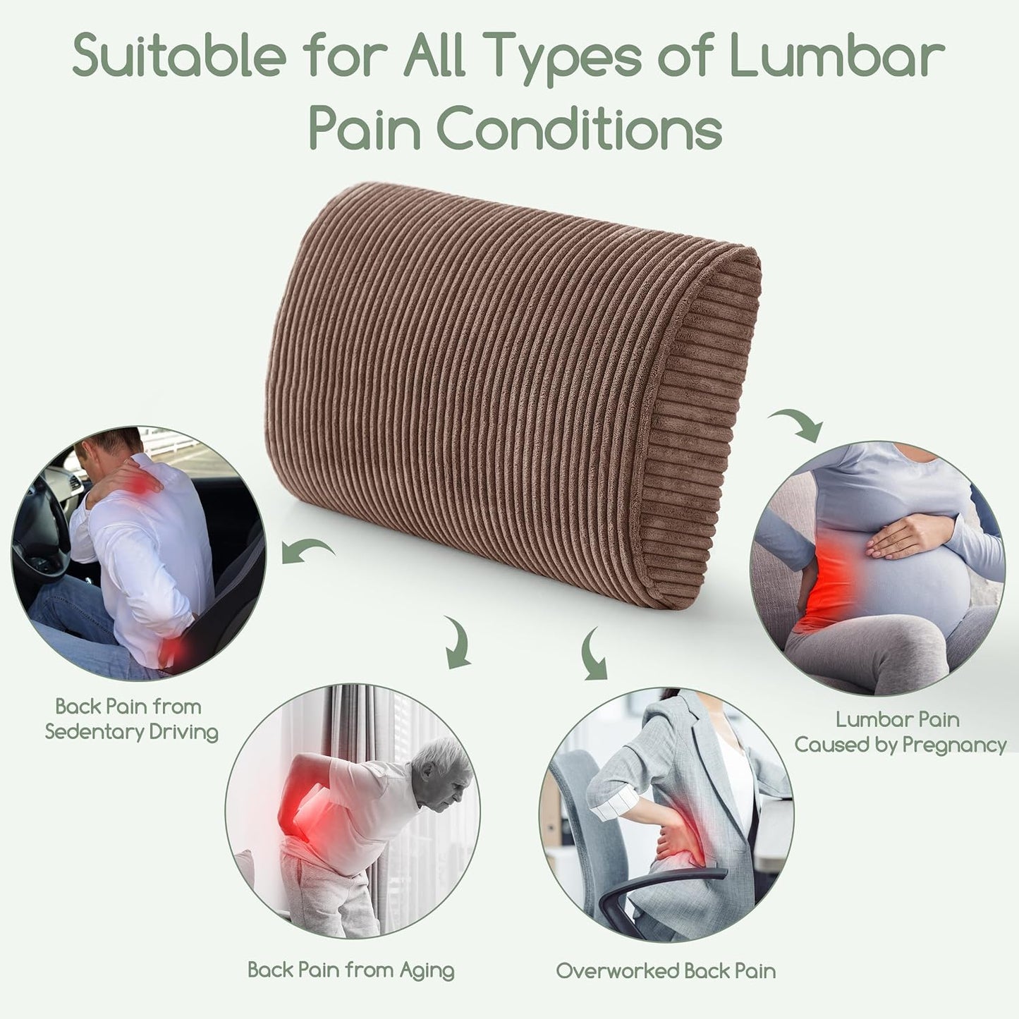HIGOGOGO Lumbar Support Pillow for Recliner Chair/Accent Chair/Couch, Memory Foam Back Support Cushion for Elderly, Recliner Cushions for Back Rest, Pain Relief, Reading, Washable Cover, Dark Grey