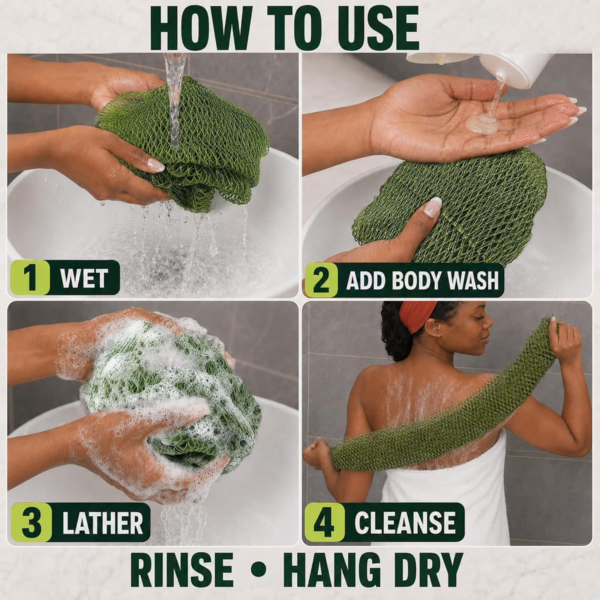 SubSahara African Net Sponge, 2 Pack 45-Inch Exfoliating Bath Scrubber