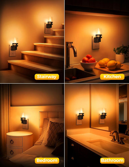 Briignite Flameless Candle Night Light, 2 Pack, Night Lights Plug into Wall, Candle Nightlight with Light Sensor, 0-100LM Dimmable LED Night Light Plug in, 1800K Amber Nightlight for Hallway Bathroom