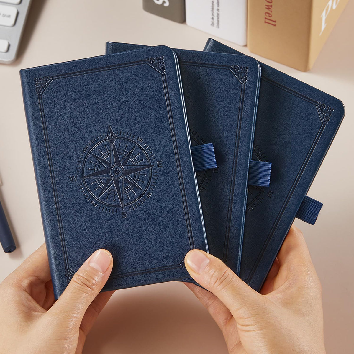 Small Notebook Pocket Journal, A6 3.7" x 5.7", 3 Pack, Black Leather Cover
