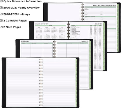 Appointment Book 2026-2027- Business Planner, JUL 2026 - JUN 2027,Planner 2026-2027, 3-Tier Schedule Planner, 8.74" x 11.38", 60 Minutes Intervals + Monthly Tabs + Leather Cover + Pocket - Pea Green