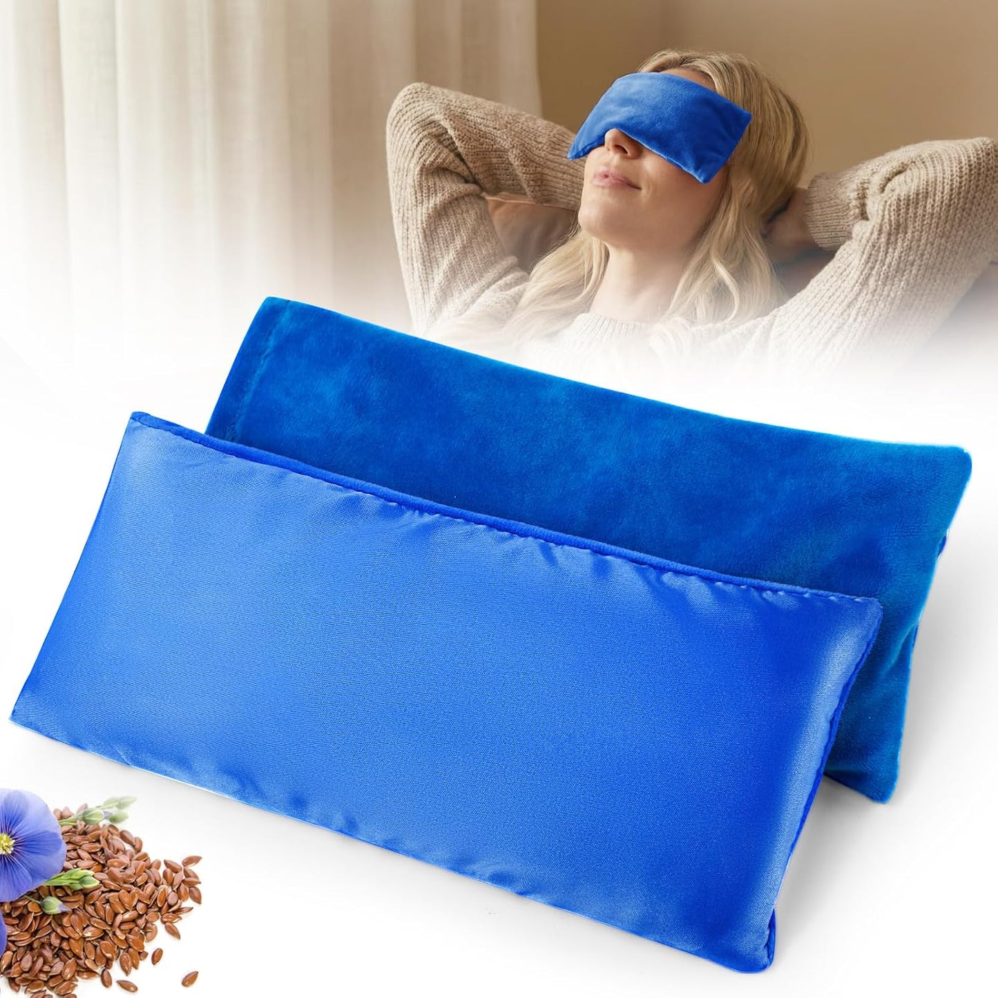 Eye Pillow for Yoga, Relaxation, Sleeping, Microwavable Weighted Eye Mask Heated for Meditation, Dry Eyes, Moist Heat Hot & Cold Eye Compress with Flaxseeds Therapy (Pink)