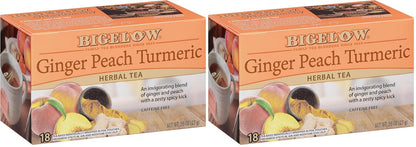 Bigelow Tea Ginger Peach Turmeric Herbal Tea, 18 Count (Pack of 6)