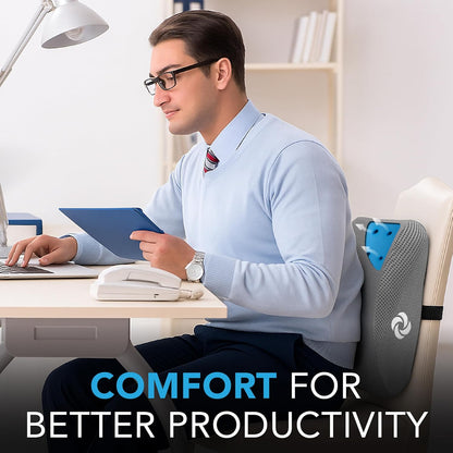 Samsonite Lumbar Support Pillow for Office Chair, Lower Back Support for Car, Back Pillow Desk Chair Cushion with Memory Foam, Improved Posture Backrest