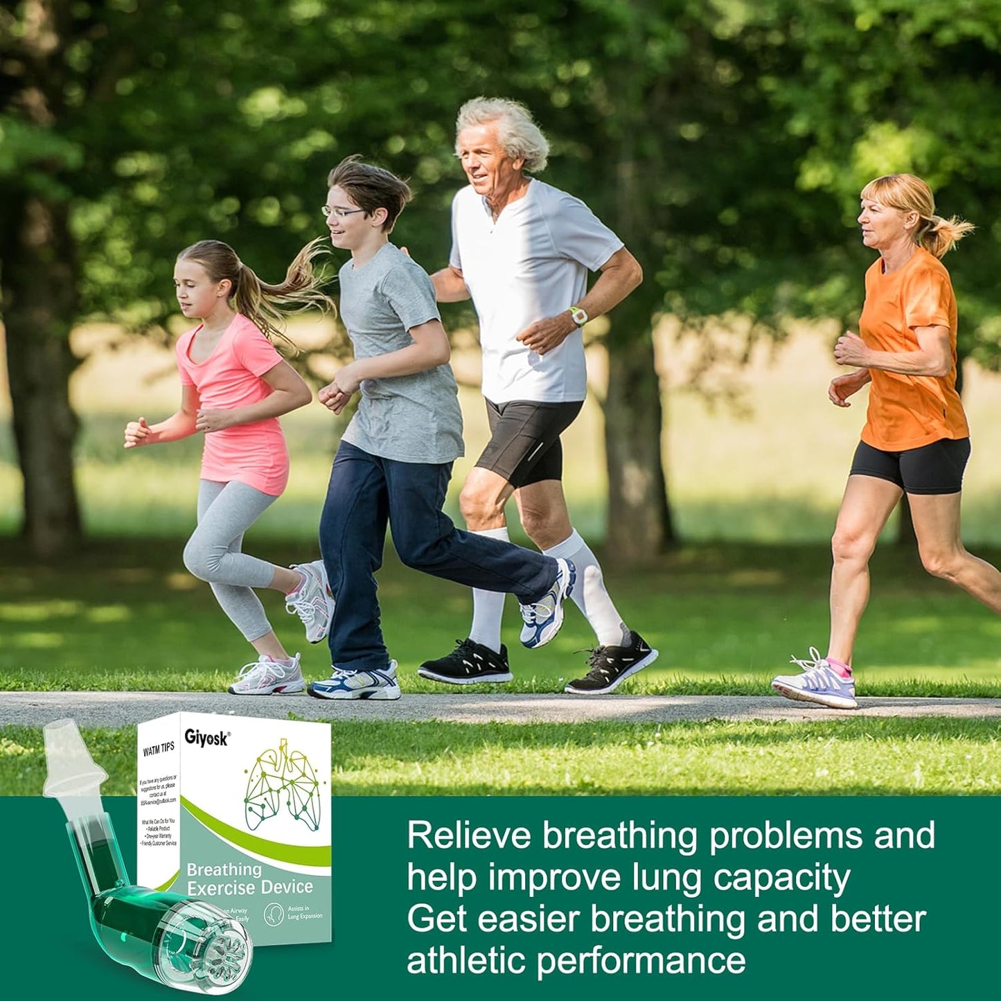Giyosk Breathing Exercise Device for Lungs, Lung Expansion and Mucus Relief Device, Portable Expiratory Breathing Exerciser with A Set of Accessories, Breathing Trainer for Lung Cleanse(Green)