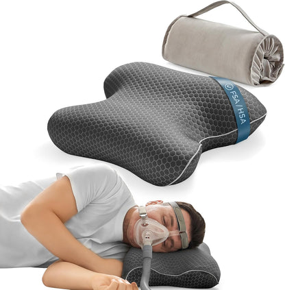HSA/FSA Camping Pillow Memory Foam CPAP Pillows, Small Travel Pillow for All CPAP Users with Cooling & Washable Cover, Packable Neck Pillow for Backpacking Camping Hotel