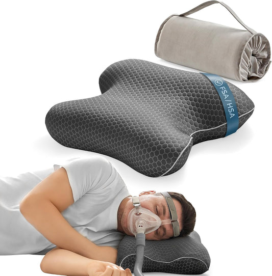 HSA/FSA Camping Pillow Memory Foam CPAP Pillows, Small Travel Pillow for All CPAP Users with Cooling & Washable Cover, Packable Neck Pillow for Backpacking Camping Hotel
